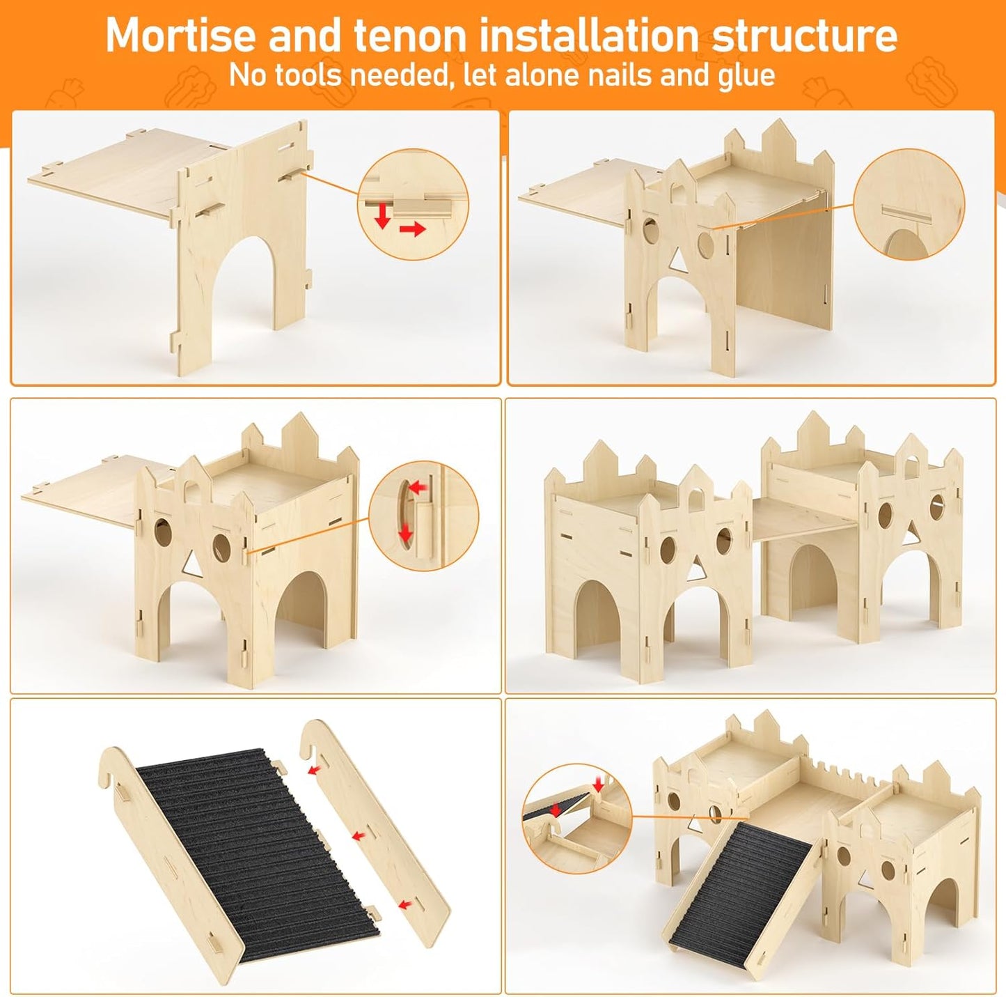 Guinea Pig Hideout House, Advanced Wooden Hamster Hideout with Climbing Ladder & Rest Zone, Bunny Castle Tower Toy for Guinea Pig Chinchilla Gerbil Hedgehog Small Animal House Habitat Hut