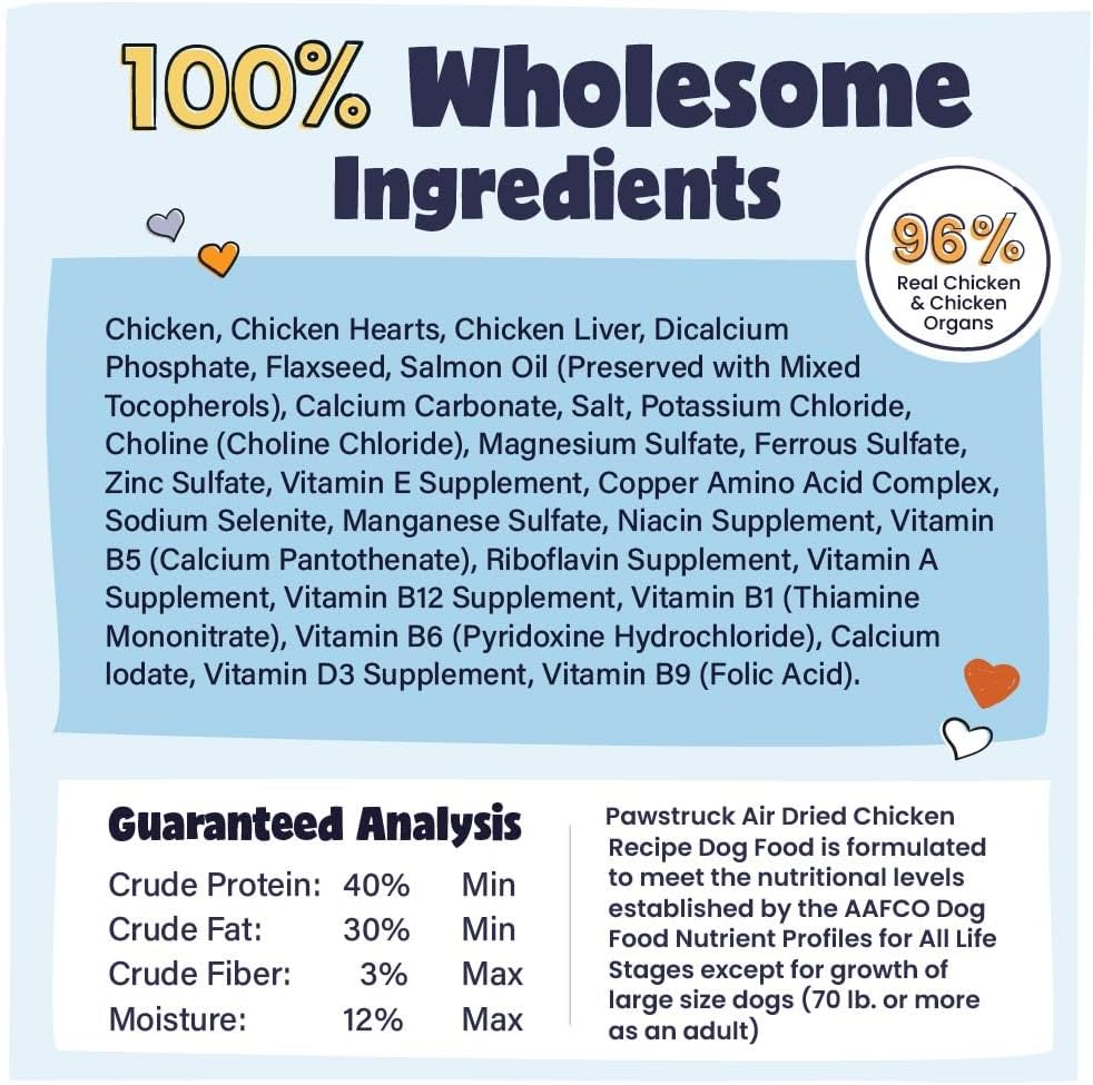 Pawstruck Air Dried Dog Food with Real Chicken, Grain-Free, Made in USA, Non-GMO & Vet Recommended, High Protein Limited Ingredient Full-Feed for All Breeds & Ages, 2lb Bag