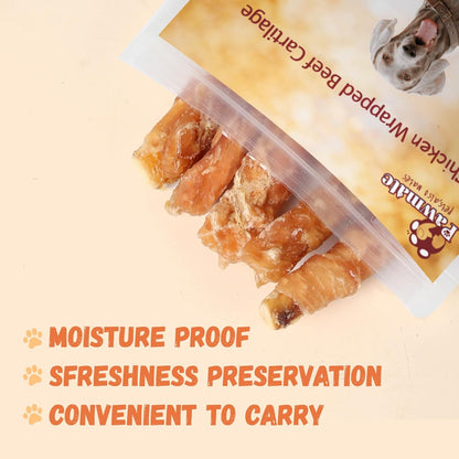 Dog Treats Chicken Wrapped Beef Cartilage w/Calcium Supplement, Rawhide Free Dog Chews Long Lasting, Grain Free Healthy Training Treats Snacks for Small Medium Large Dogs, 12 Counts, 10.6 oz
