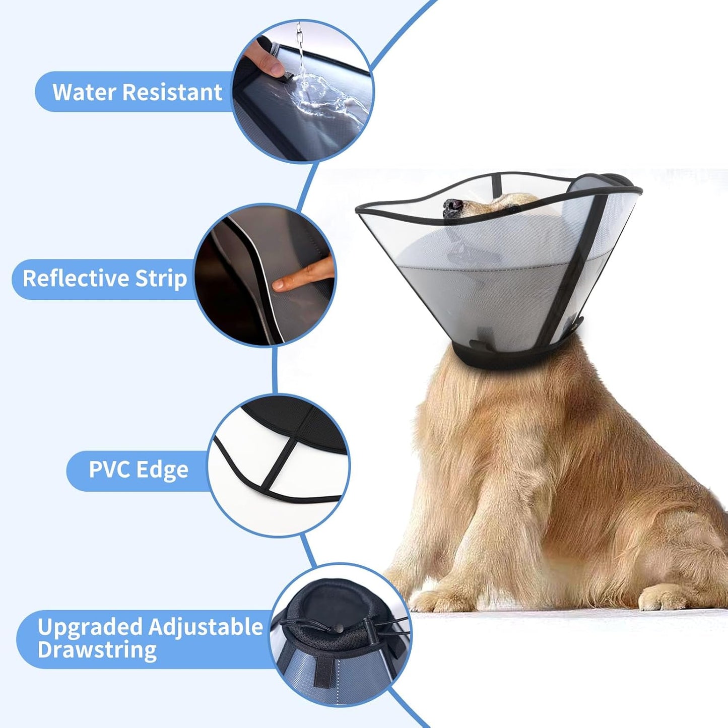 Soft Dog Cone for Dogs After Surgery, Breathable Pet Recovery Collar for Large Medium Dogs, Adjustable Dog Cone Collar, Elizabethan Collar (M, Black)