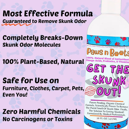 Skunk Odor Remover, #1 Most Effective & Safest Formula Available. Shampoo Guranteed to Get The Skunk Out! 100% Natural, Non-Toxic, Safe to Use on Dogs/Cats, Clothing, Furniture, Even You!
