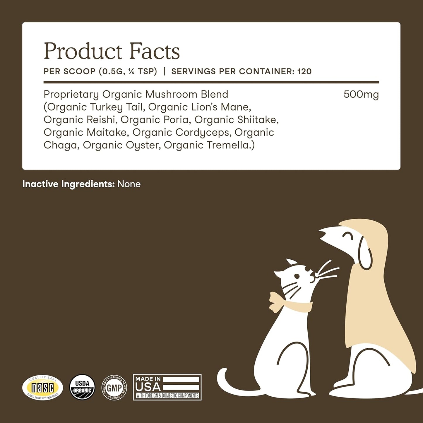 Fera Pets Mushroom Supplement for Dogs & Cats with Turkey Tail - USDA Organic - Cognitive and Immune Support - Enhances Liver Function - Supports a Healthy Gut - Powder - 120 Scoops