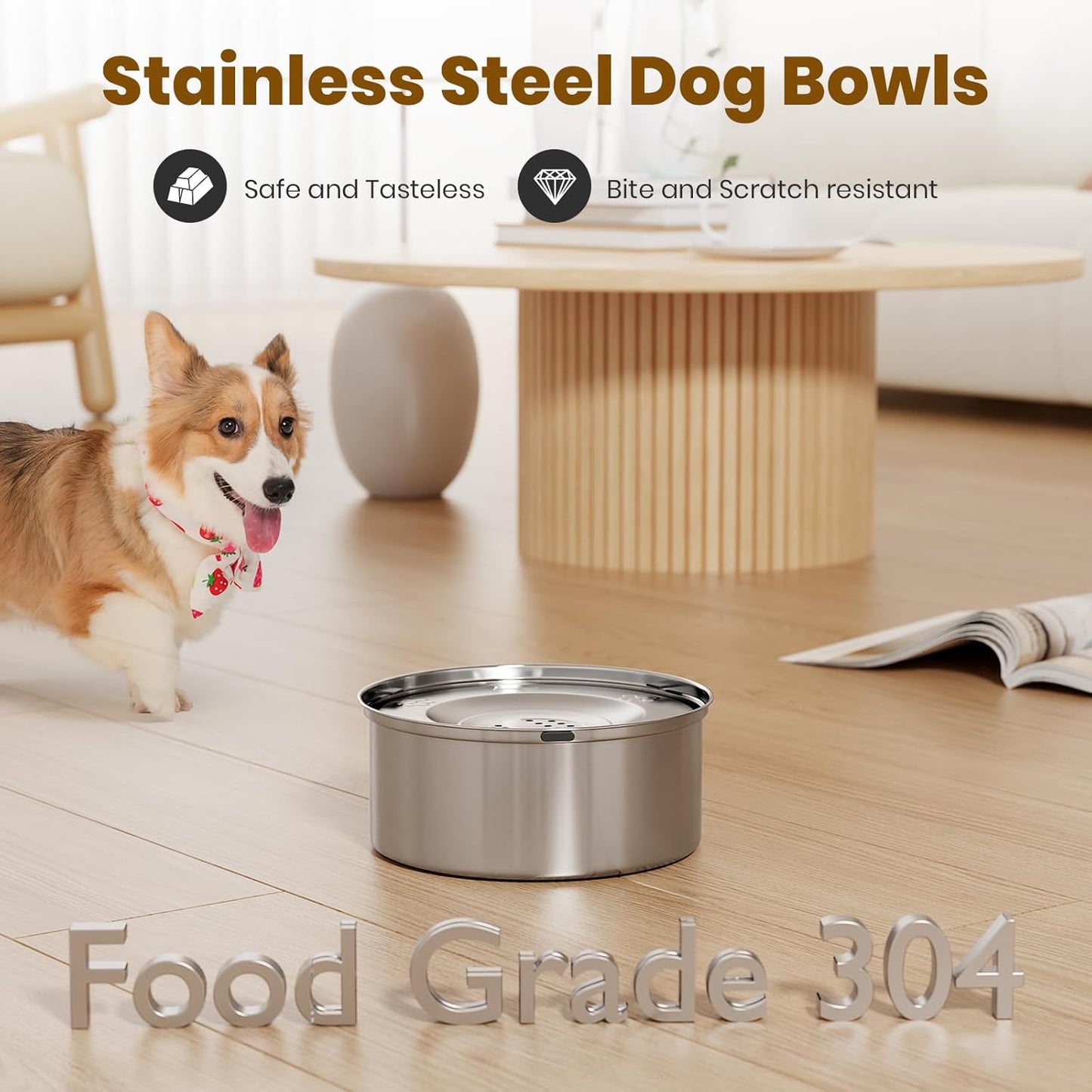 Dog Water Bowl 3L/101oz Stainless Steel No Spill Water Bowl for Dogs Spill Proof Slow Drinking Dog Water Feeder with Anti-Slip for Medium to Large Messy Drinkers