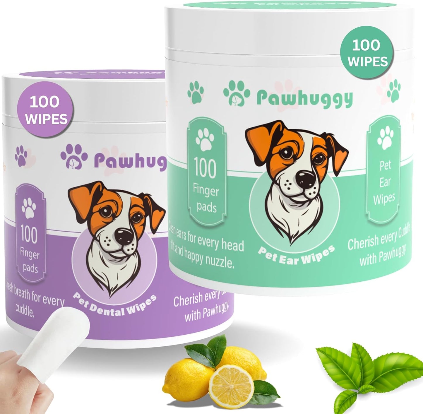 Pet Dental & Ear Cleaning Wipes Bundle for Dogs & Cats – 100 Finger Wipes Teeth Cleaning Toothpaste Alternative + Pet Ear Wipes for Dog Ear Infection Treatment, Wax Removal, Odor Control & Itch Relief