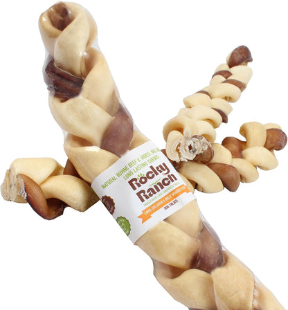 Rocky Ranch, Large Collagen and Bully Braided Stick, Beef Flavor, 3.53 oz, Adult Dog, Natural Chew Treats, Dental Care, High Protein. 1 Count. No additives