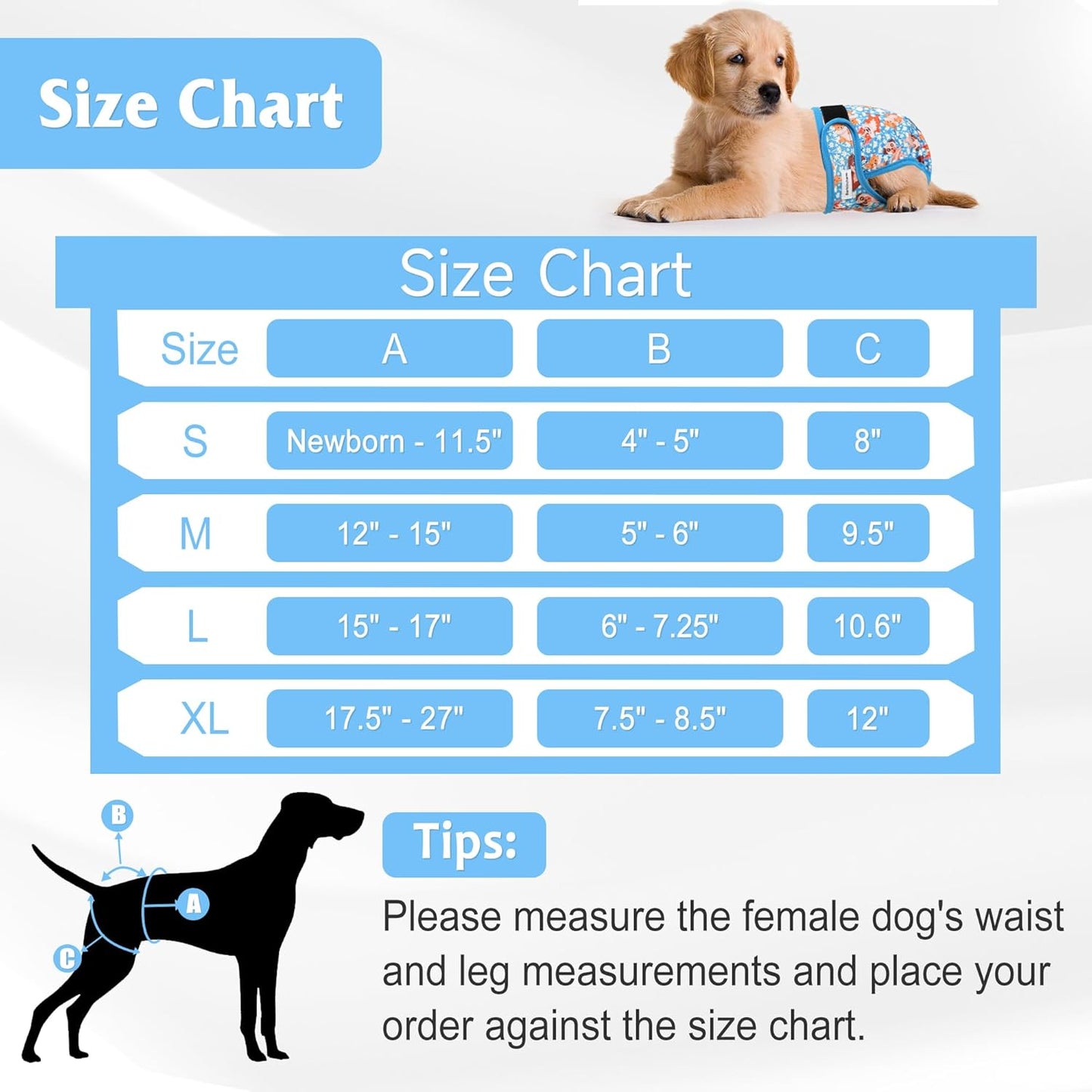 4 Pack Reusable Female Dog Diaper, Highly Absorbent Doggie Diapers for Female Dogs, Dog Diaper X-Large, Bulldog