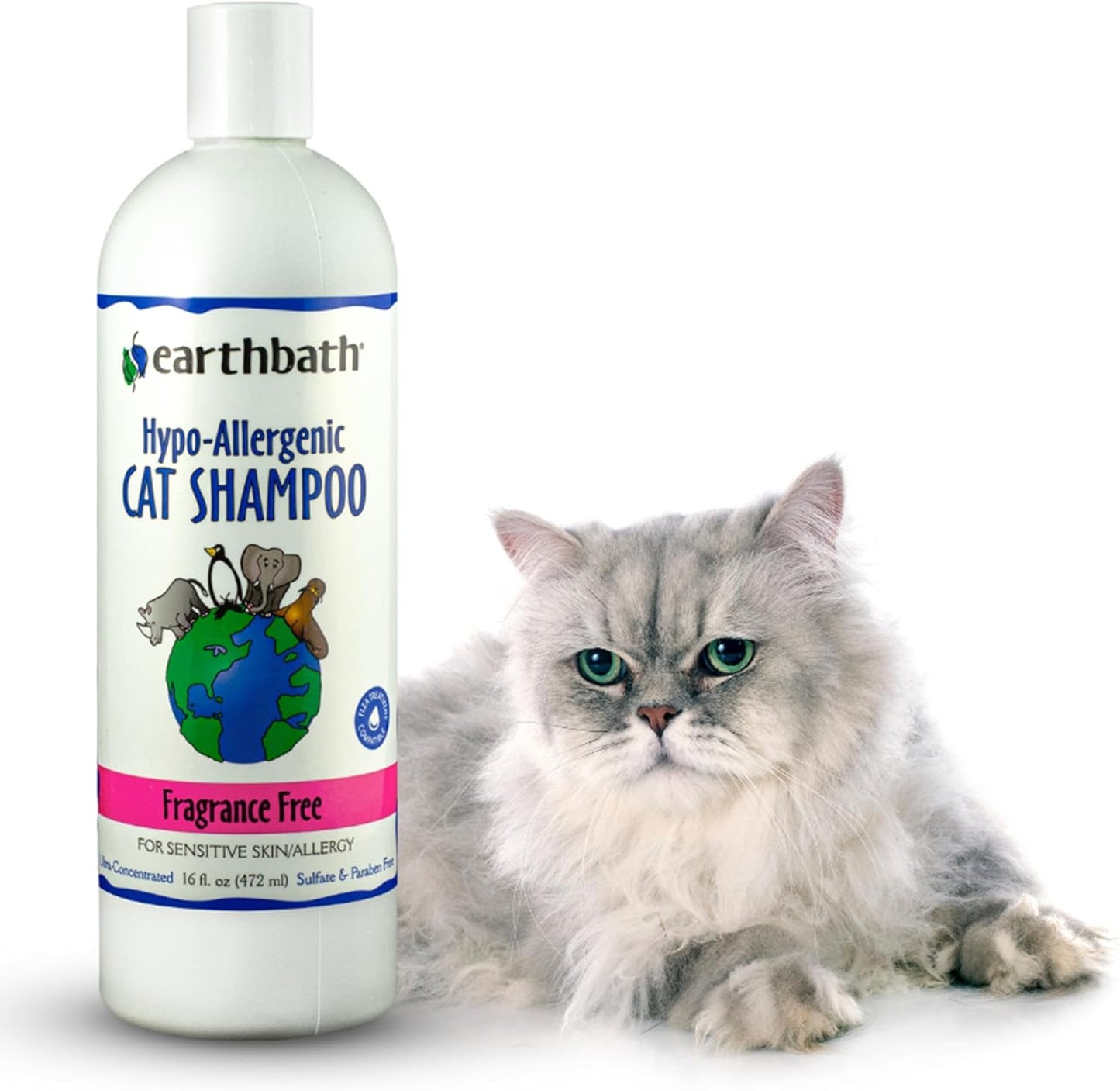 earthbath, Hypoallergenic Cat Shampoo - Fragrance Free Cat Shampoo for Allergies and Itching, Made in USA, Cruelty Free Cat Wash, Gentle & Soothing Kitty Shampoo - 16 Oz (1 Pack)