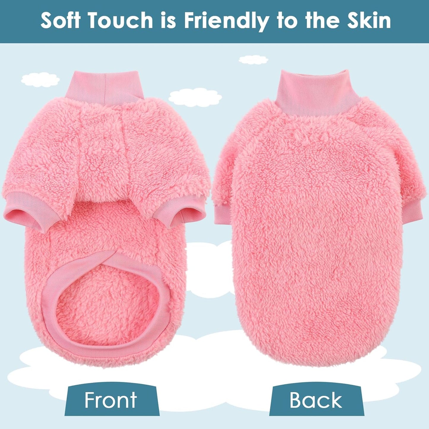 SUNFURA Sphynx Cat Sweater, Hairless Cats Turtleneck Pullover Kitten Sweaters for Cats Only, Warm and Soft Cat Pajamas Shirt with Sleeves Pet Winter Clothes Fleece Jumpsuit for Puppy, Pink S