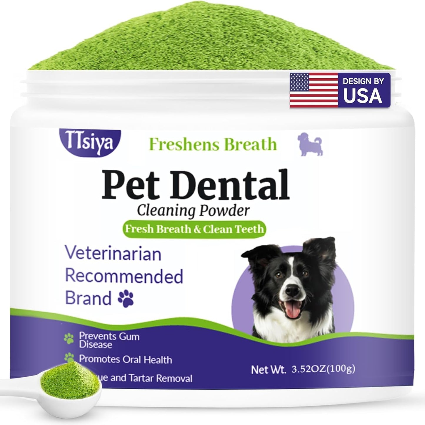 Dog Teeth Cleaning Powder, Pet Dental Powder -Dental Care, Dogs Breath Freshener with Probiotics for Tartar & Reduces Plaque & Bad Breath Teeth Cleaning for Small, Medium, Large Dogs 100g