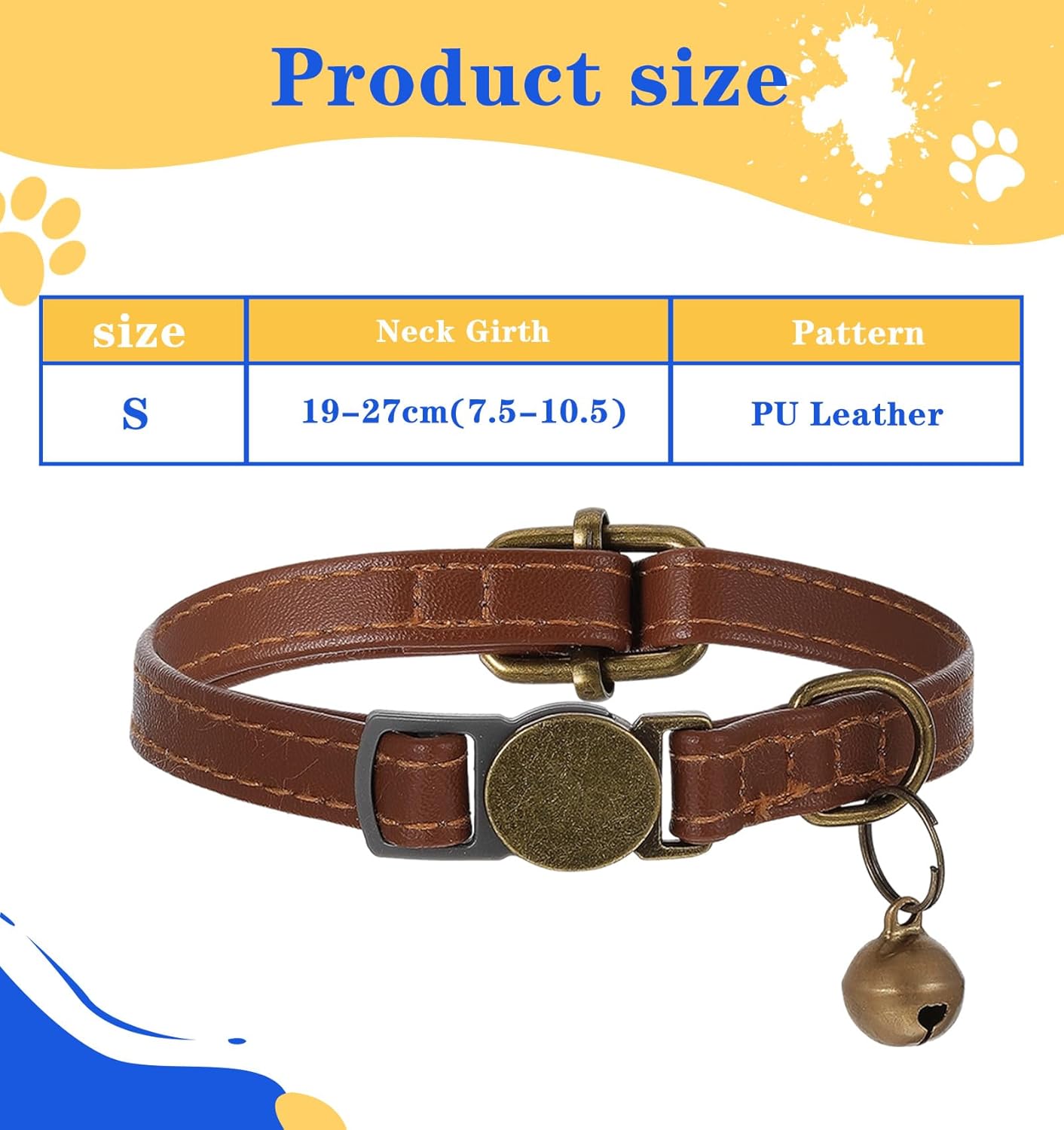Cat Collars with Bell, 1PCS Kitten Collars with Bells Faux Leather Cat Collar for Small Cats Boy Girl (Brown)