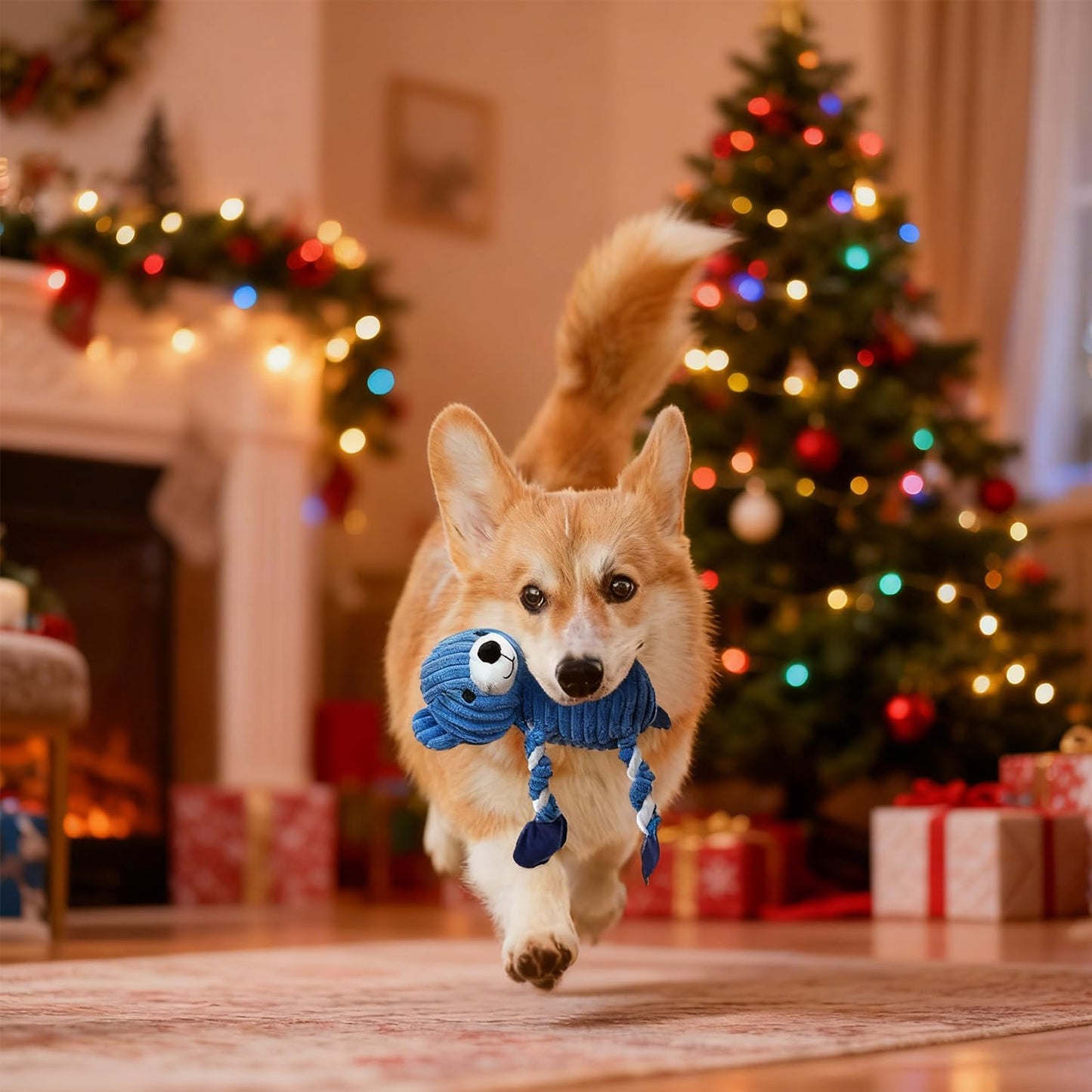 LWBMG Squeaky Dog Toys, Tug of War Dog Toys to Keep Them Busy, Stuffed Animal Dog Plush Toy for Puppy Small, Middle, Large Dogs, Cute Bear Interactive Doggie Toy Blue