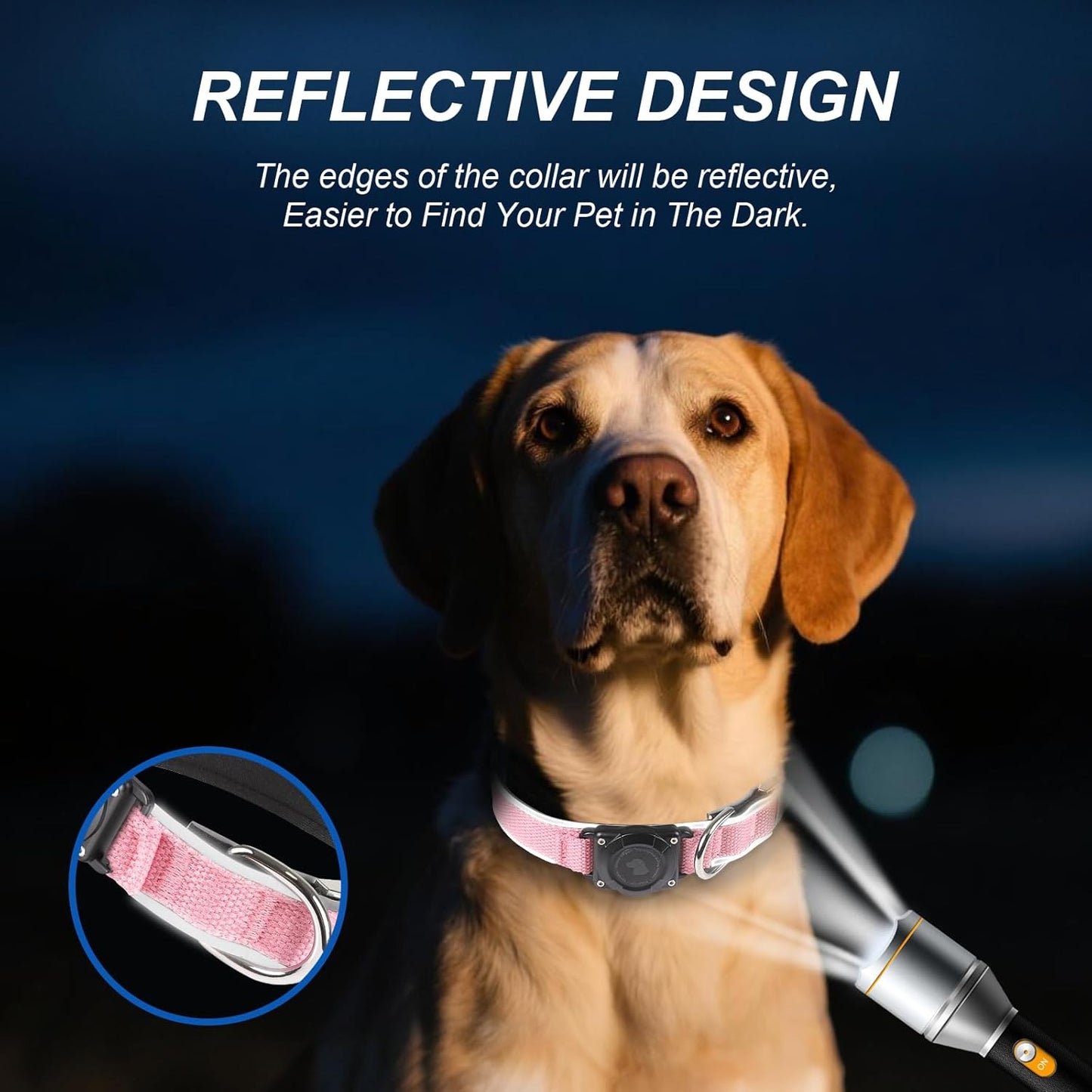 Waterproof Airtag Dog Collar - Nylon Collar with Durable Airtag Holder, Reflective&Anti-Lost with Safety Metal Buckle, Soft Padded Adjustable for Small Medium Large Dogs Pink L