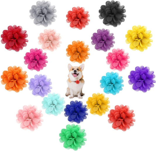 20 Pcs Dog Collar Flowers Accessory Multicolor Soft Pet Flower Collars 2 Size Girl Boy Dog Chiffon Flower Bow Ties Puppy Pet Charms for Dogs Cat Grooming Charms Supplies (5.5cm 7cm)