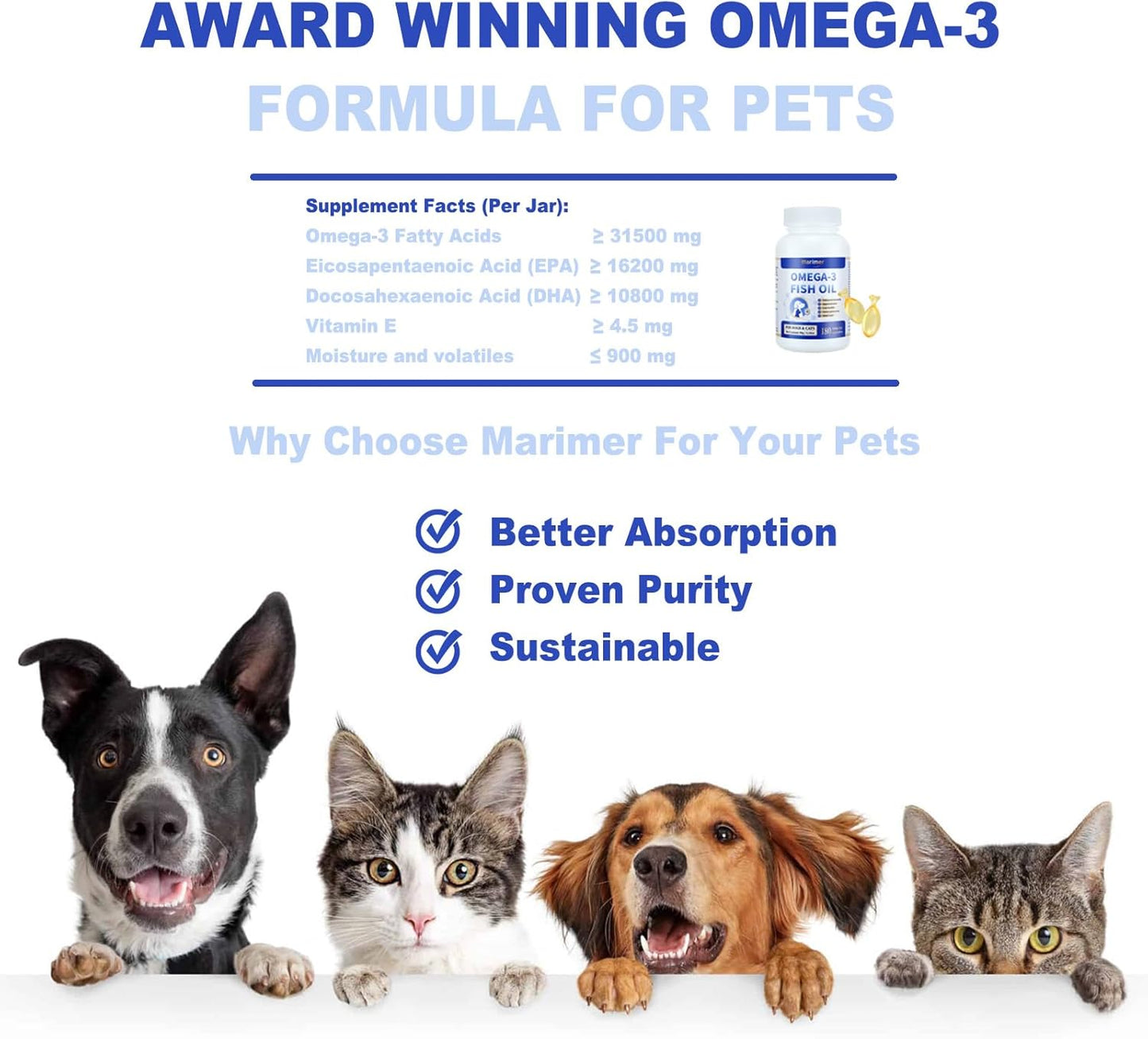 Snip Tips Omega-3 Fish Oil Liquid Supplement for Cats and Dogs, 180 Soft Gels with EPA & DHA & Vitamin E - Promotes Heart, Skin, Coat, Joint, & Immune Health for Pets