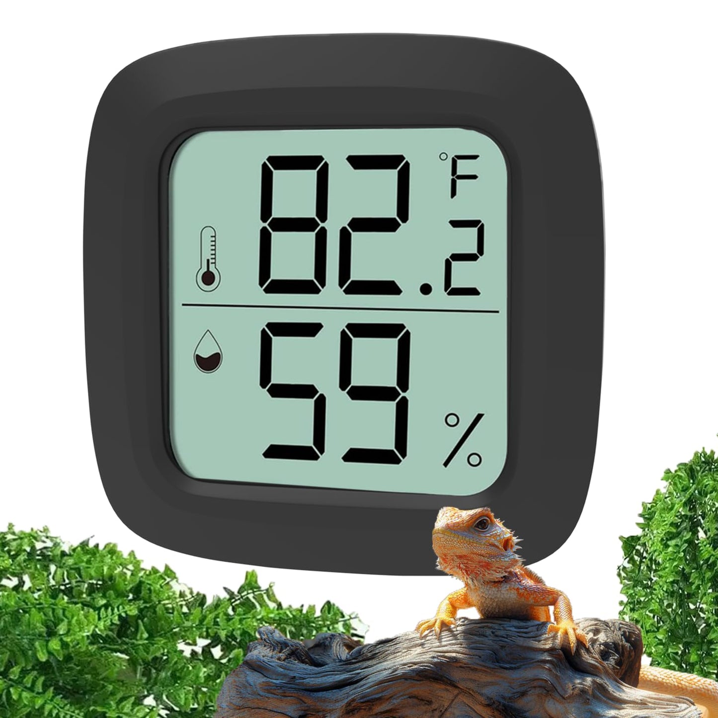 Black Reptile Thermometer and Hygrometer – LCD Digital Temp & Humidity Gauge for Bearded Dragon, Ball Python, Crested Gecko, Tortoise, Frog, Axolotl Tanks