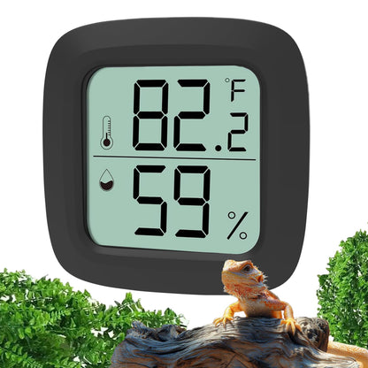 Black Reptile Thermometer and Hygrometer – LCD Digital Temp & Humidity Gauge for Bearded Dragon, Ball Python, Crested Gecko, Tortoise, Frog, Axolotl Tanks