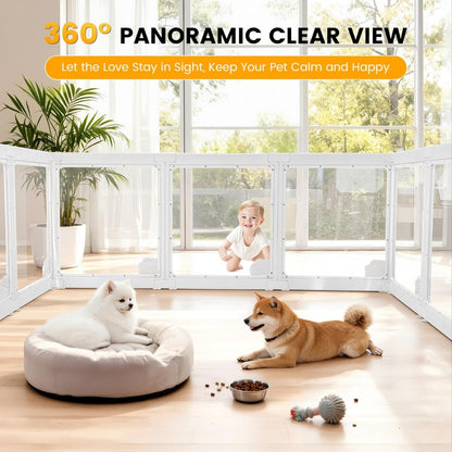 WICHEMI Acrylic Dog Playpen Indoor 10 Panels, Dog Play Pen Indoors 23.6" H, Puppy Play Pen with Double Door Lock, Small Animal Playpen with Suction Cup, White