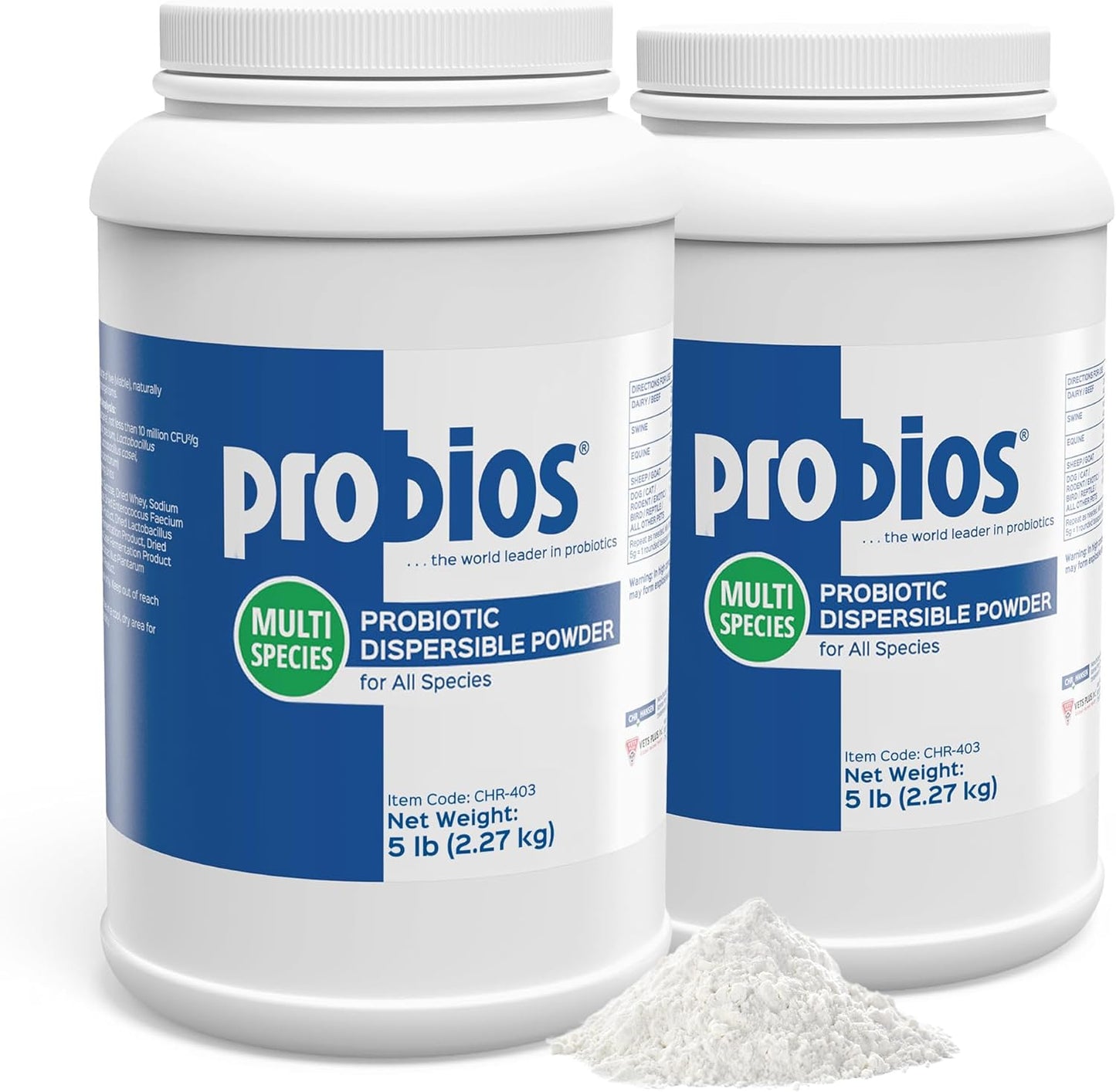 Probios Digestive Support Probiotic for All Species, Probiotics for Gut Health, Dispersible Powder, 5 lbs (Pack of 2)