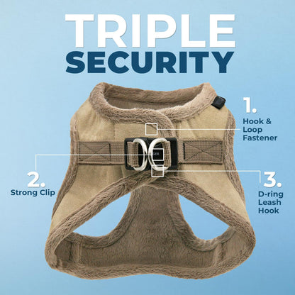 Best Pet Supplies - All Weather Plush, Reflective, No Pull Harness for Small, Medium Dogs, Cats - Secure with Hook & Loop Fastener, Buckle, Double D-Rings - Harness (Latte Suede), S