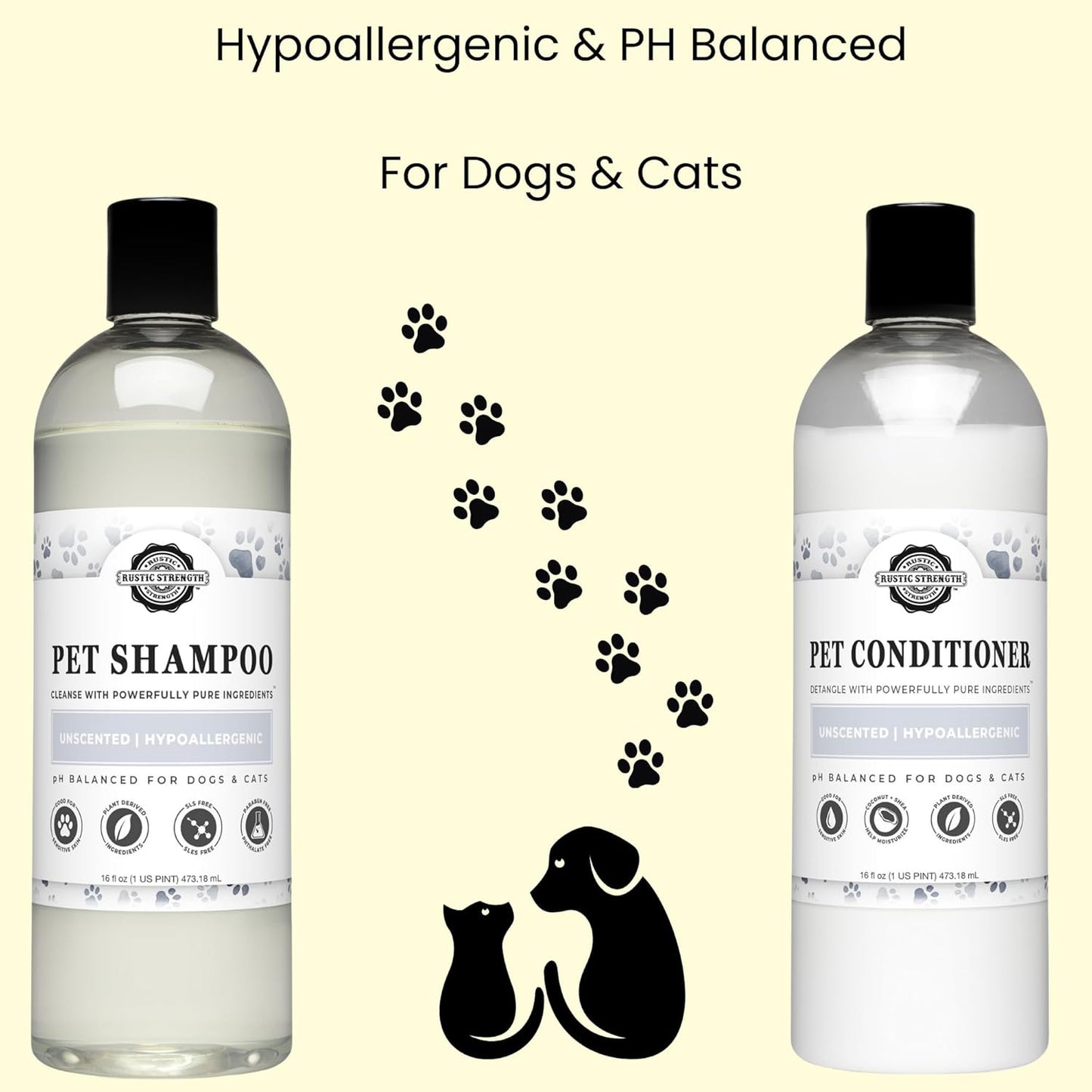 Rustic Strength PH Balanced Hypoallergenic Pet Conditioner for Dogs and Cats, 16 oz