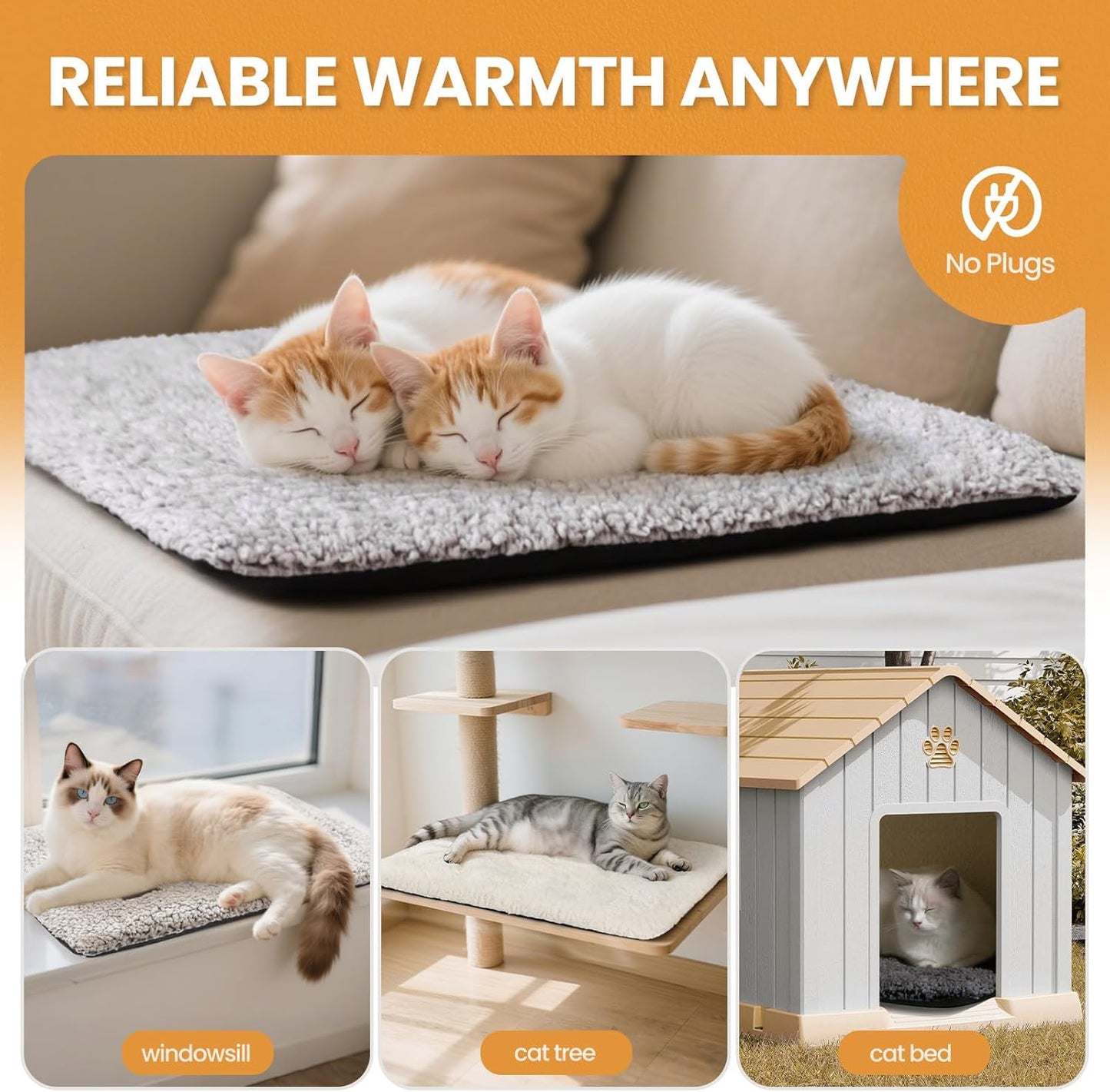 Self Warming Cat Bed Self Heating Cat Dog Mat 24 x 18 inch Extra Warm Thermal Pet Pad for Indoor Outdoor Pets with Removable Cover Non-Slip Bottom Washable Non Electric