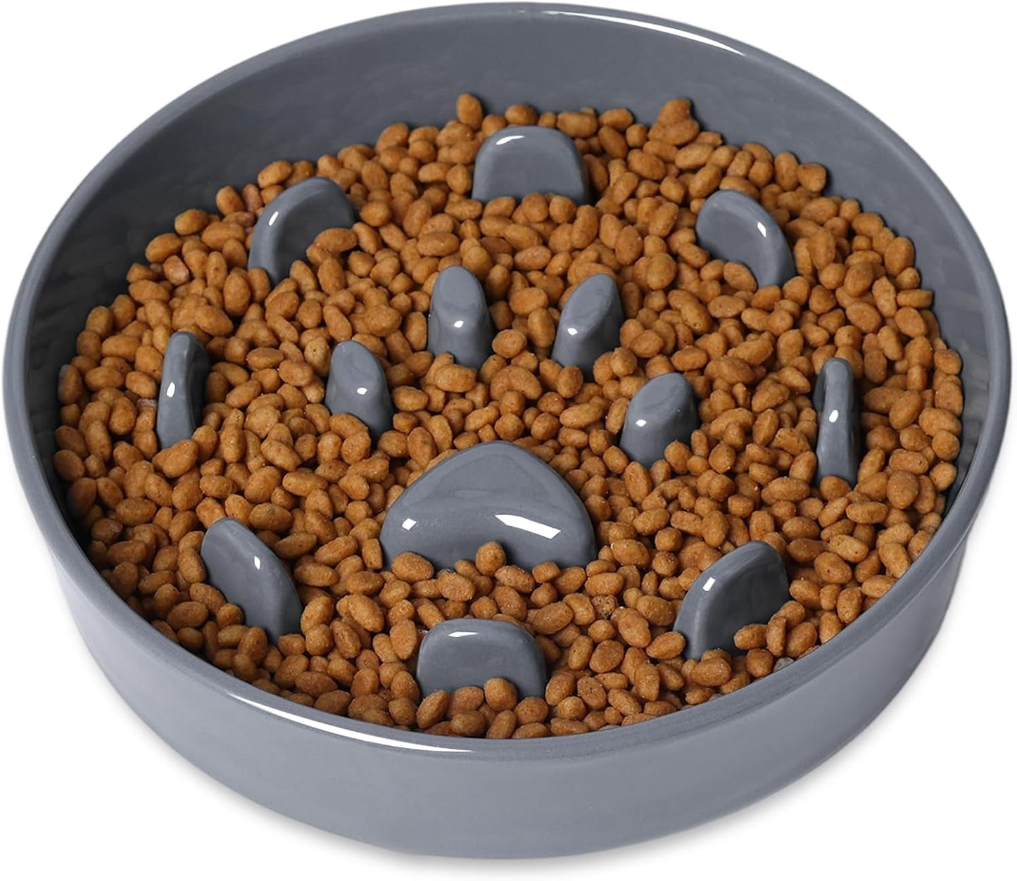 Dog Slow Feeder Bowl, Round Ceramic Pet Food Bowl for Medium Breed, Fun Raised Dog Bowls to Slow Down Eating (Grey, M-1.3 Cups)
