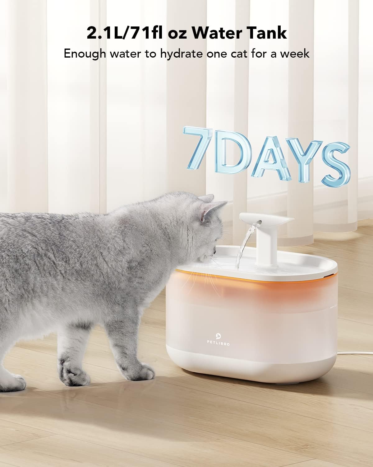 PETLIBRO 2.1L Automatic Cat Water Fountain, Ultra-Quiet Indoor Pet Water Dispenser with Dual Flow Modes, Visible Water Window & Multi-Layer Filter System, BPA-Free, Orange