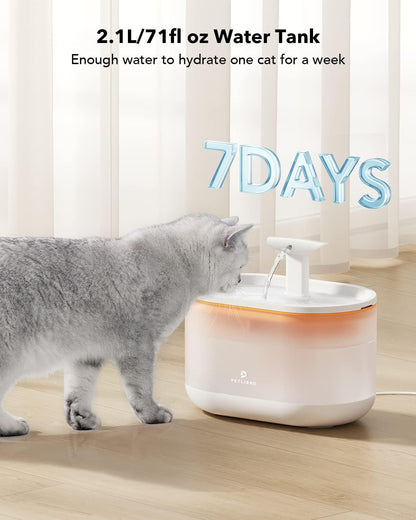 PETLIBRO 2.1L Automatic Cat Water Fountain, Ultra-Quiet Indoor Pet Water Dispenser with Dual Flow Modes, Visible Water Window & Multi-Layer Filter System, BPA-Free, Orange