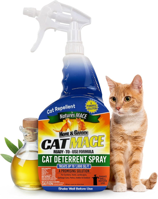 Nature's Mace Cat Mace Cat Repellent, Spray Deterrent for Urine Marking, Keep Cats Away for Outdoor & Indoor Use, Scratching, Flowerbeds, Yards, Pets, Garden, Plants, Ready-to-Use, 40 oz Spray
