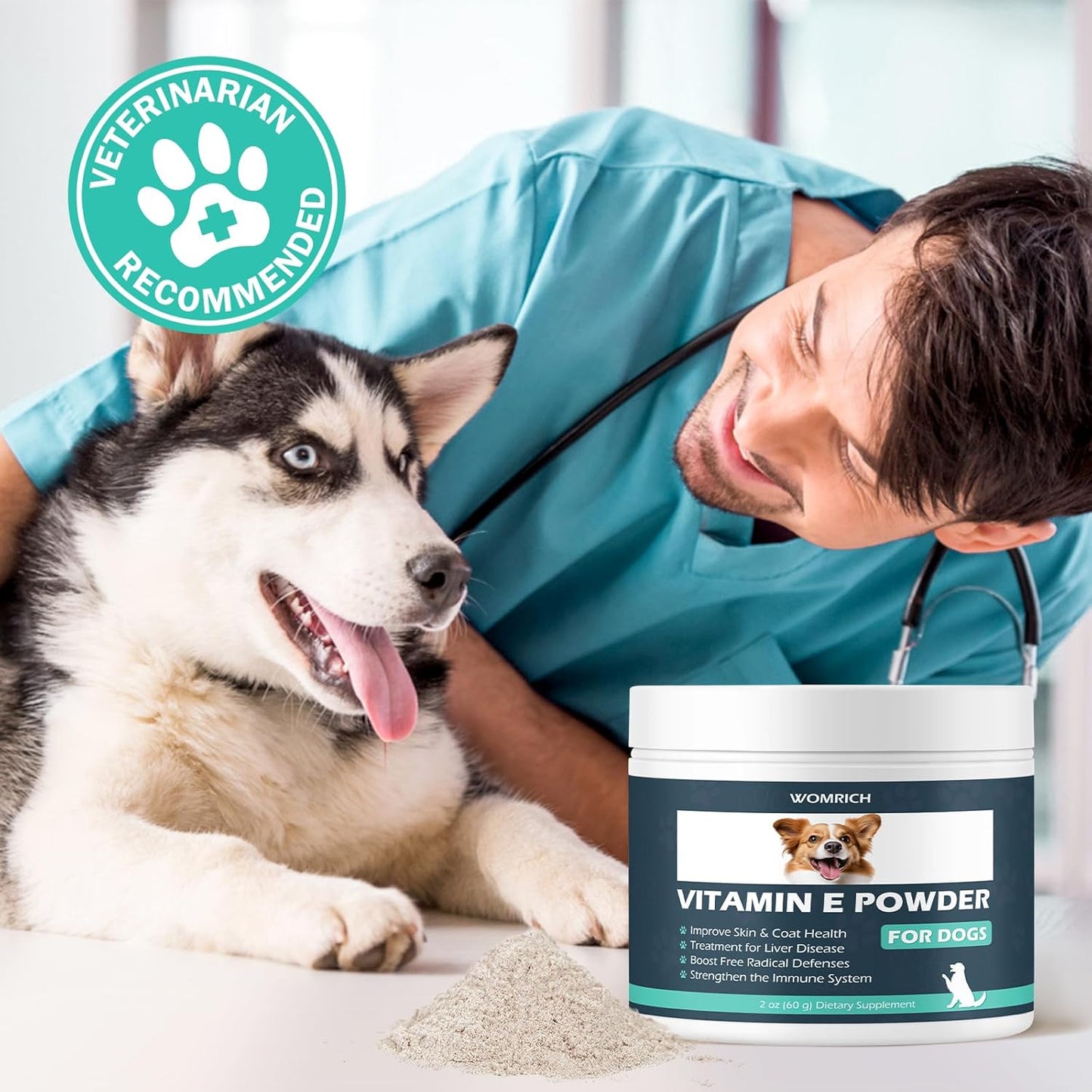 Vitamin E for Dogs, Dog Vitamins E, Vitamin E Powder Promote Cardiovascular Health & Cell Membranes, Boost Dog Immune System, Improve Skin & Coat Health, Treatment for Liver Disease, for All Dogs, 60g