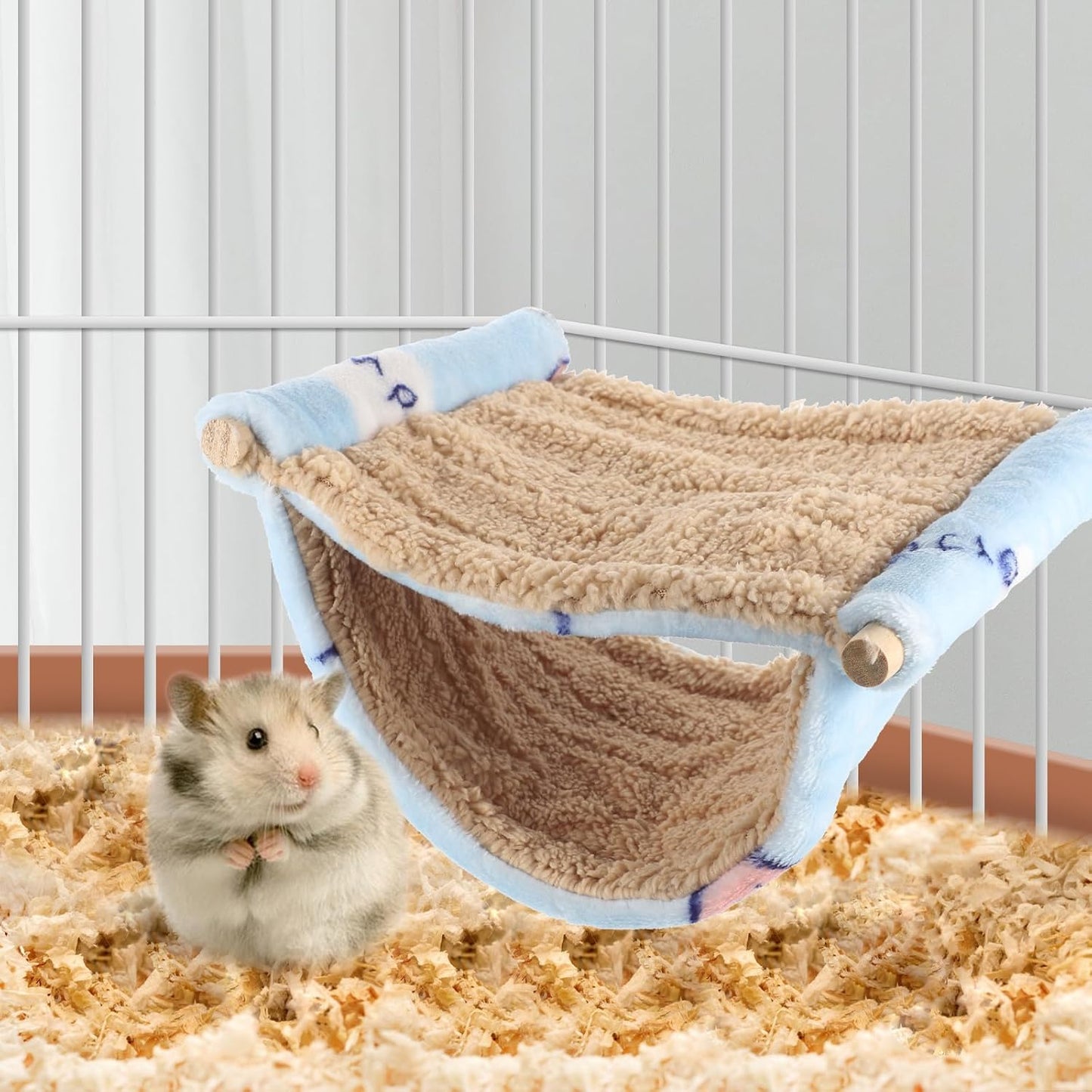 Double-Layer Hanging Hamster Hammock Bed, Delicate Guinea Pig and Chinchilla Cage Accessory, Warm Blue Small Animal Sleep Nest for Rats and Hamsters