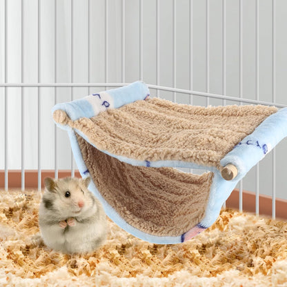 Double-Layer Hanging Hamster Hammock Bed, Delicate Guinea Pig and Chinchilla Cage Accessory, Warm Blue Small Animal Sleep Nest for Rats and Hamsters