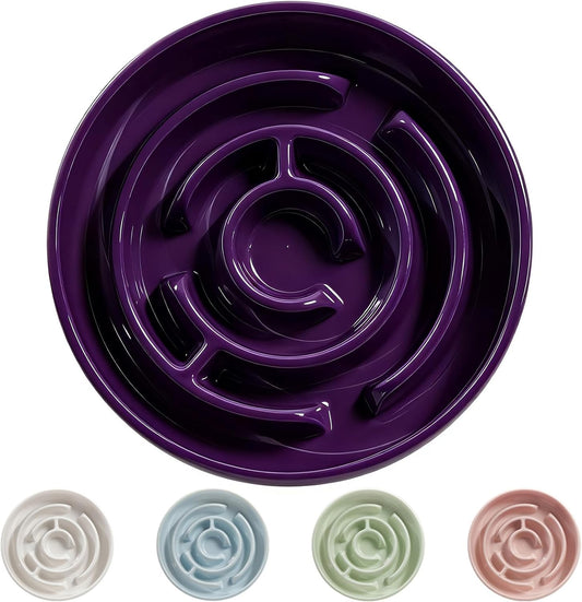 Ceramic Slow Feeder Dog Bowl,1.5 Cups Pet Slow Feeder for Small and Medium Breed,Puzzle Dog Food Dish,Anti-Gulping,Stop Bloat,Preventing Choking(Purple)