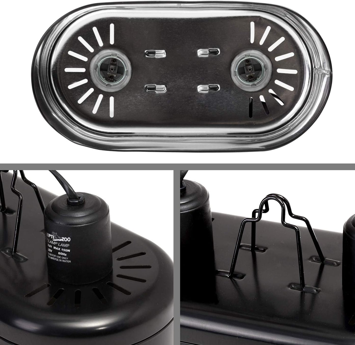 REPTI ZOO Dual Reptile Light Fixture for Reptile Dome UVB Lamp Fixture Dual Reptile Reflector Dome Lamp Cap Combo Integration Design Heat Lighting