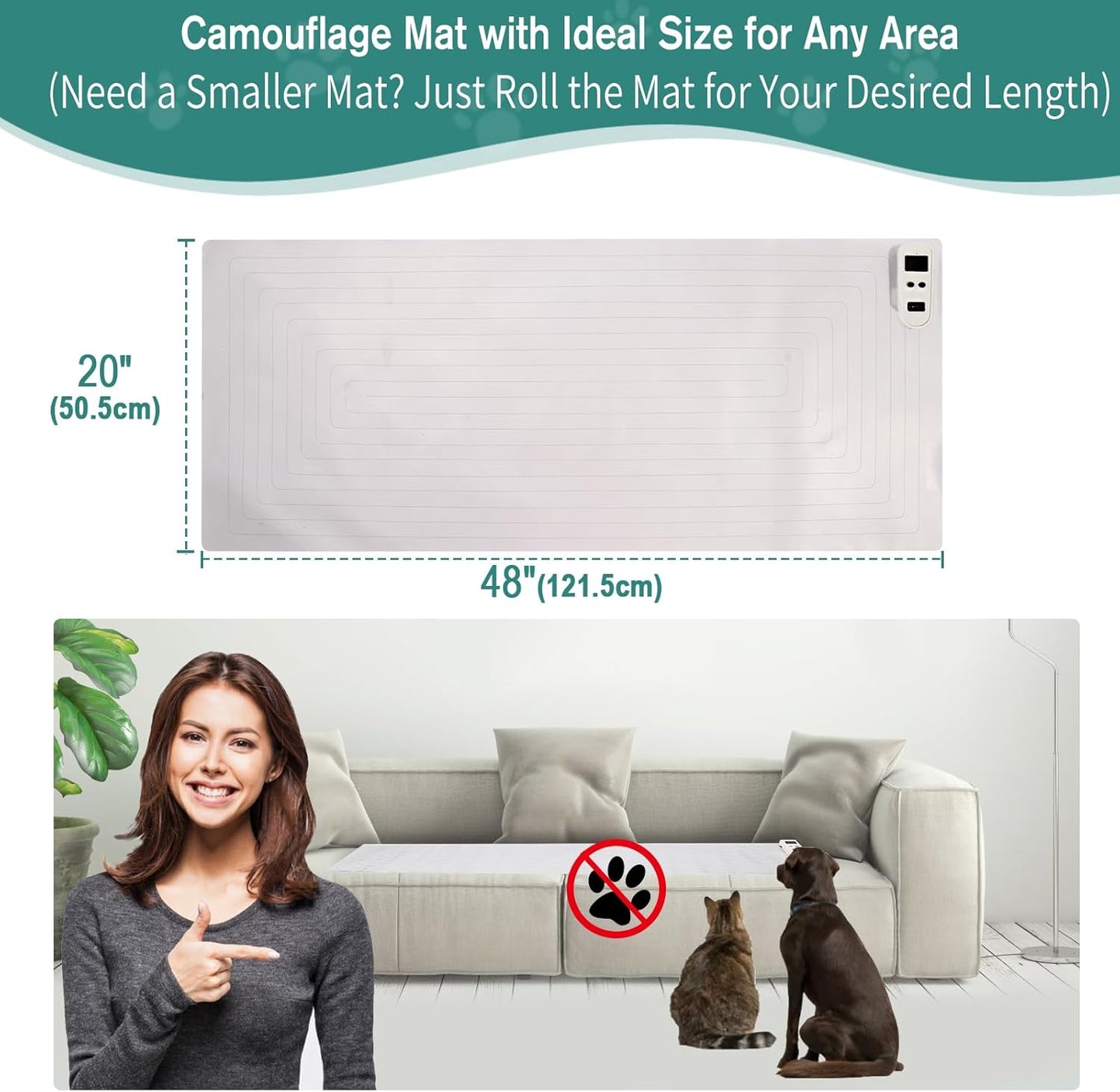 SEERWAY 2 Rechargeable Pet Shock Mats Same Size, Cat Repellent Pad, Cat Deterrent Mat, Electric Training Mat Keeps Dogs and Cats Off Sofa, Couch, Bed and Countertop (48"x20")