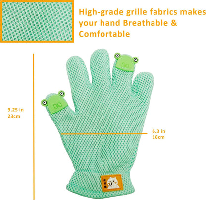 Pet Grooming Glove - Cat Dog Gentle Deshedding Brush Glove - Efficient Pet Hair Remover Massage Mitt - Enhanced Five Finger Design Perfect for Long Short Fur, Right Hand Pet Bathing (Green)