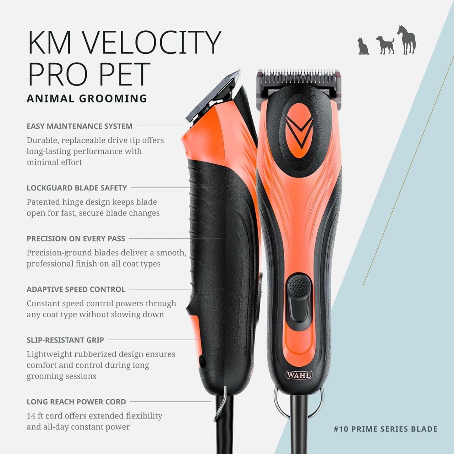 Wahl Pro Animal KM Velocity Corded Clipper - Dog, Cat & Horse Clippers - Premium Pet Grooming Essentials - with Detachable Blades - No-Slip Grip