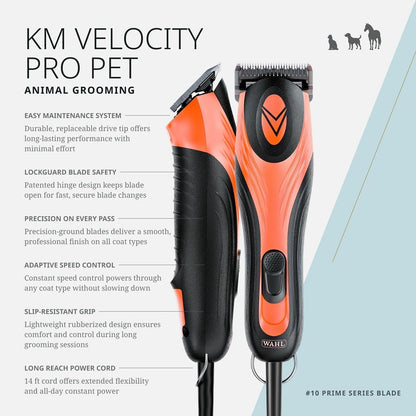 Wahl Pro Animal KM Velocity Corded Clipper - Dog, Cat & Horse Clippers - Premium Pet Grooming Essentials - with Detachable Blades - No-Slip Grip