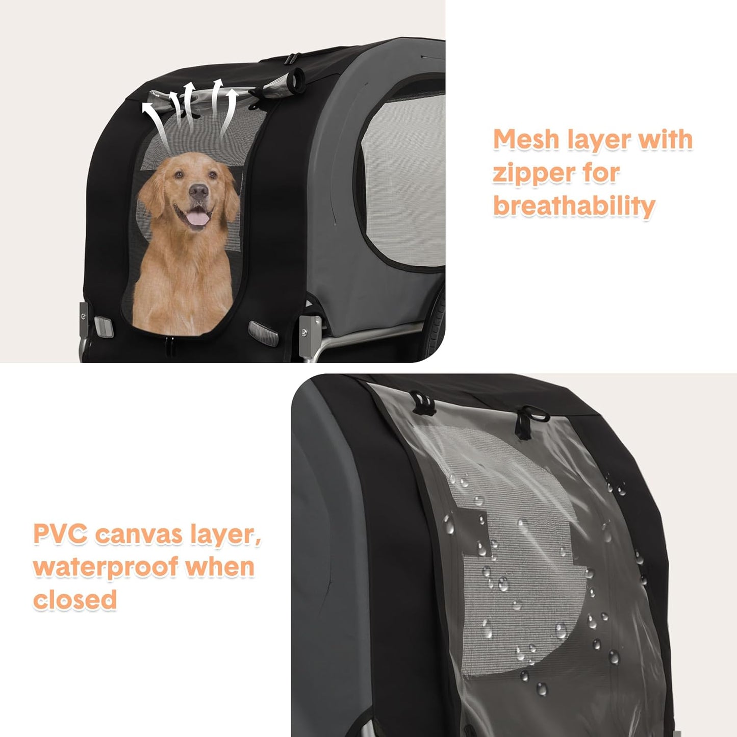 Dog Bike Trailer, Pet Cart Bicycle Carrier with Oxford Fabric, 88Lbs Capacity Folding Dog Carrier, 16" Air Tires, Adaptive Bicycle Coupler