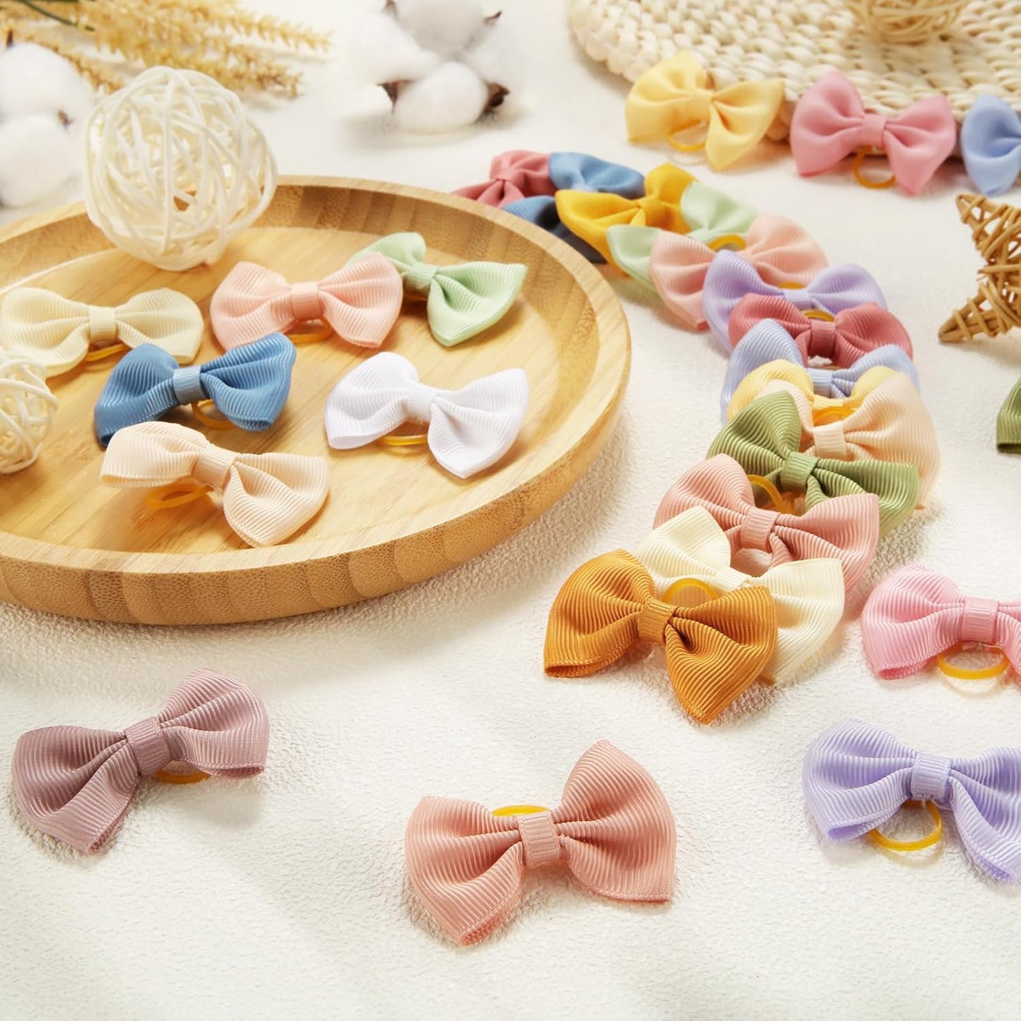 60Pcs(30pairs) Cute Puppy Dog Small Hair Bows with Rubber Bands Dog Bowknot Hair Bows Handmade Yorkie Doggie Dog Grooming Bows for Girls Small Dog Puppy Pet Hair Costume Accessories