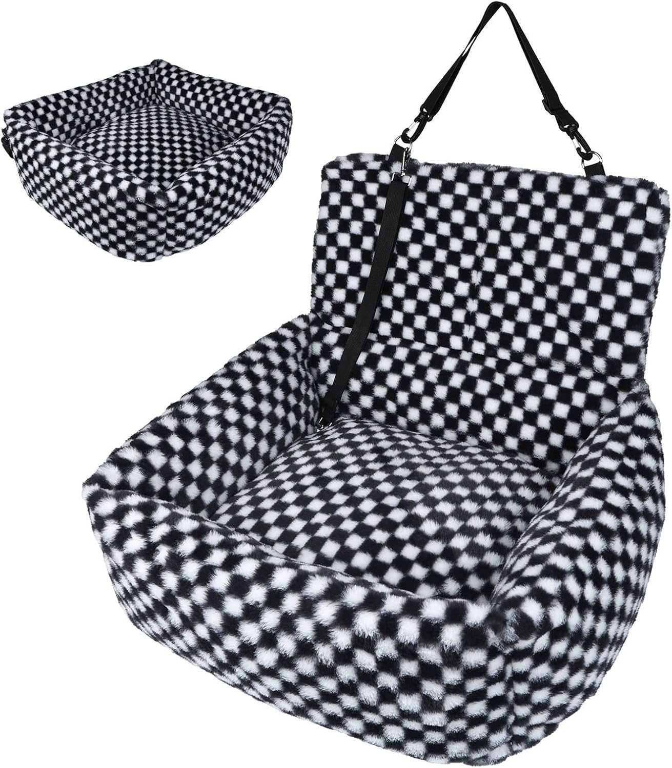 Dog Car Seat for Small Dogs,Medium Dog Car Bed with Detachable Washable Cover,Pet Puppy Booster Cars Seats with Safety Belt Up to 30 lbs(Grid Black)