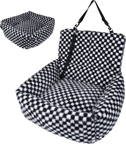 Dog Car Seat for Small Dogs,Medium Dog Car Bed with Detachable Washable Cover,Pet Puppy Booster Cars Seats with Safety Belt Up to 30 lbs(Grid Black)