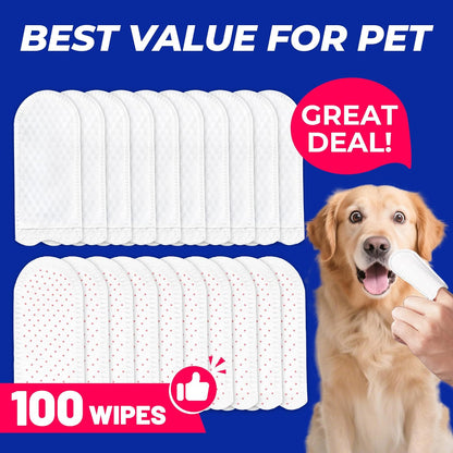 Wellix 100 Count Dog Teeth Cleaning Wipes for Dogs & Cats - Natural Formula Dental Care Finger Wipes Reduces Dog Plaque, Tartar & Bad Breath - No-Rinse Disposable Dog Dental Wipes