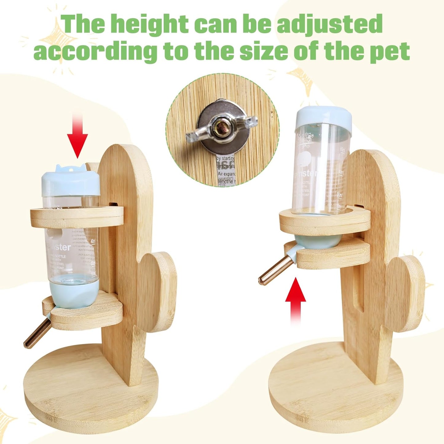 Hamiledyi Small Animal Water Bottle with Adjustable Stand & Hanging Hook - Leak-Proof Rodent Water Dispenser for Hamsters, Guinea Pigs, Gerbils(Style C)