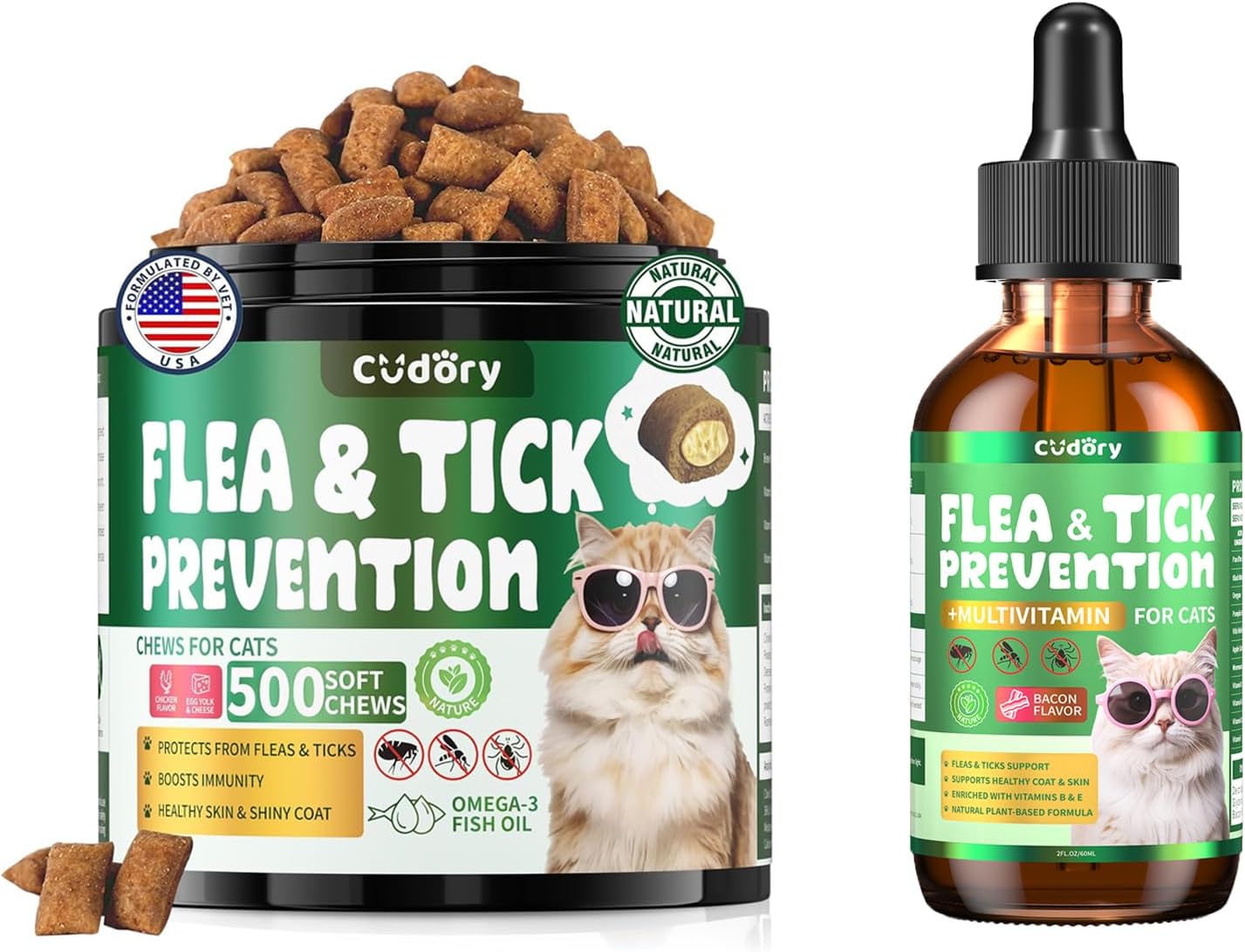 Flea & Tick Support for Cats 500 Crunchy & Creamy Chews Flea & Tick Support for Cats – Natural Herbal Drops with Multivitamin