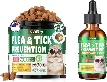 Flea & Tick Support for Cats 500 Crunchy & Creamy Chews Flea & Tick Support for Cats – Natural Herbal Drops with Multivitamin
