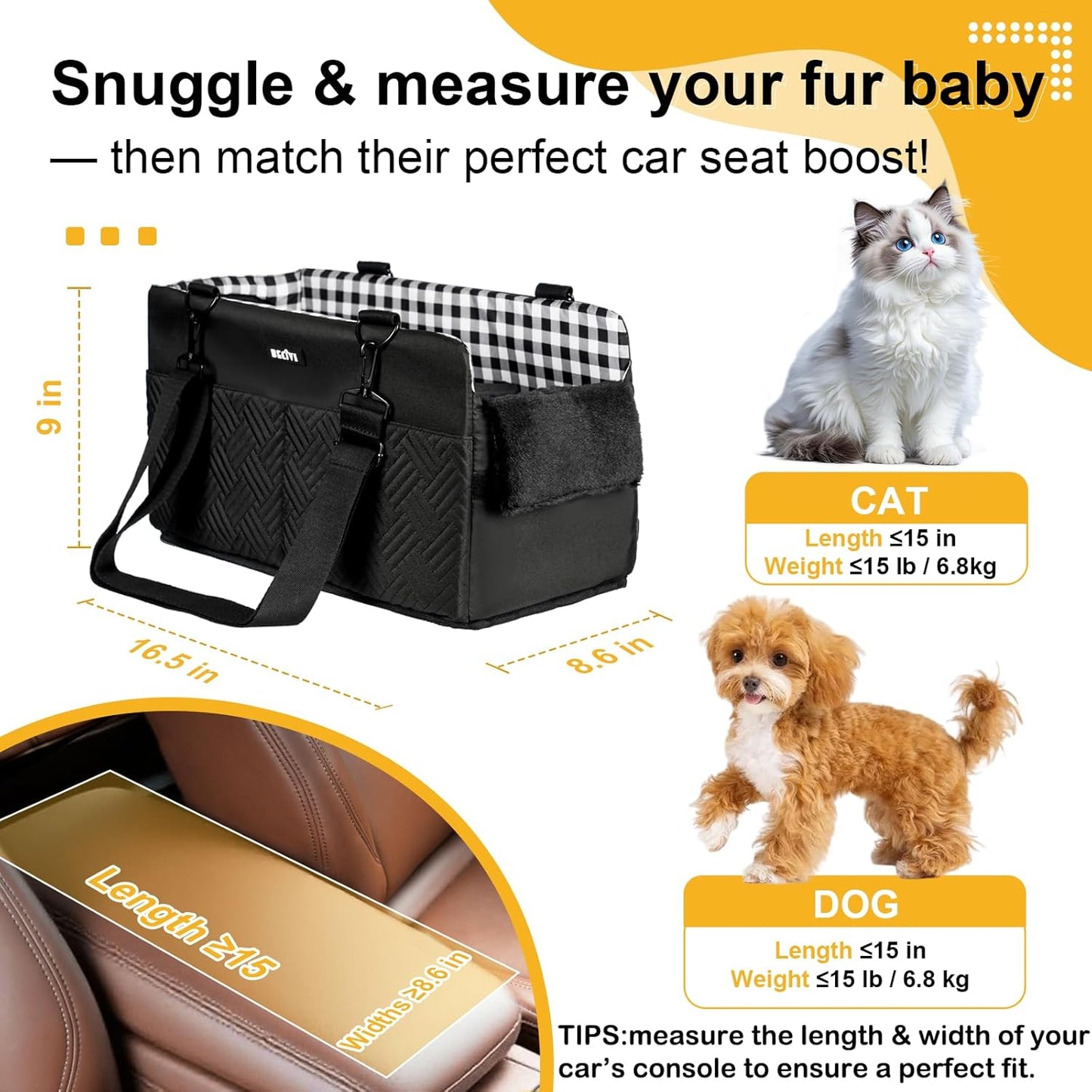 Dog Lift Harness Sling for Medium Dogs & Console Dog Car Seat for Small Dogs