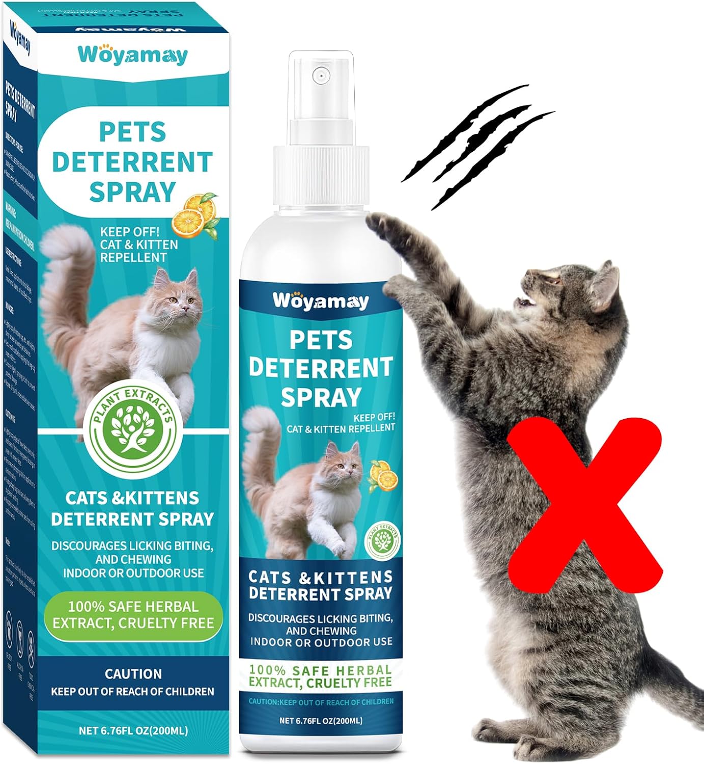 Cat Deterrent Spray, Cat Scratch Deterrent for Furniture, Cat Repellent Spray to Keep Cats Away, Cat Repellent Spray for Furniture Indoor & Outdoor, Prevent Scratching, Digging & Chewing 200ml