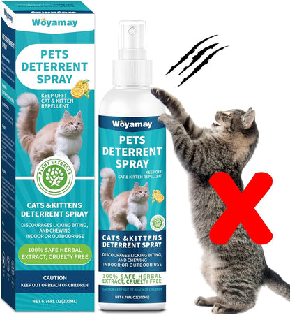 Cat Deterrent Spray, Cat Scratch Deterrent for Furniture, Cat Repellent Spray to Keep Cats Away, Cat Repellent Spray for Furniture Indoor & Outdoor, Prevent Scratching, Digging & Chewing 200ml