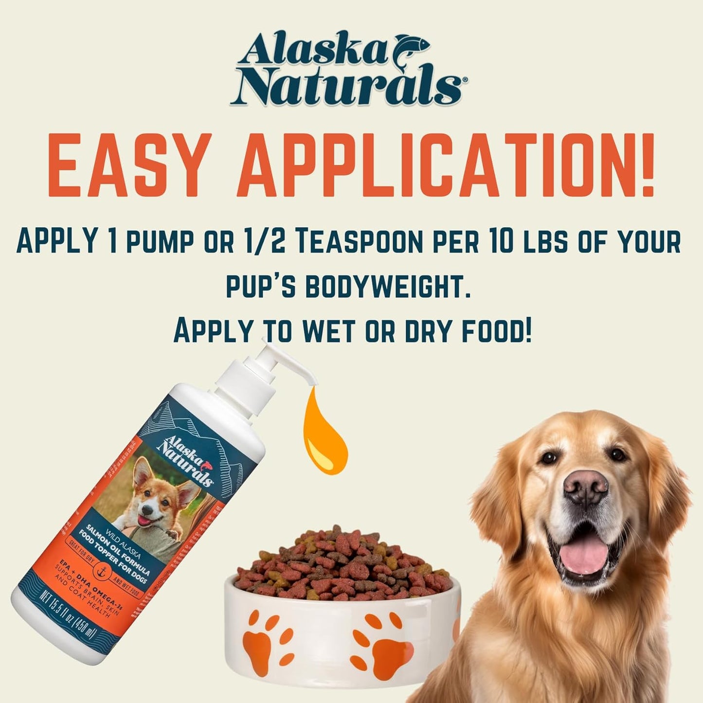 Alaska Naturals Wild Alaskan Salmon Fish Oil Supplement for Dogs Skin and Coat with EPA DHA Omega 3 Fatty Acids Liquid Food Topper 8 oz. Pump